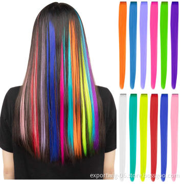 Clip Hair Solid Color Synthetic Fiber Hair Extension For Woman And Children In Party Black Blonde White Green Blue Pink